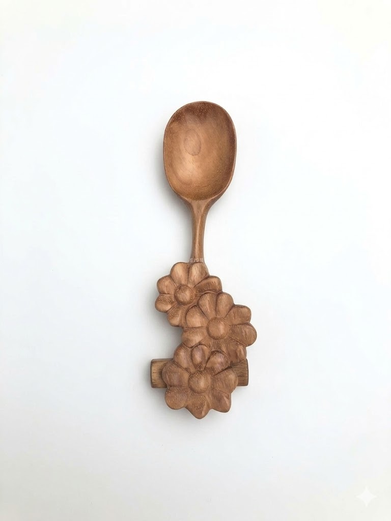 Floral Wooden Spoon – Handcrafted Teak Wood Decorative Kitchen Spoon