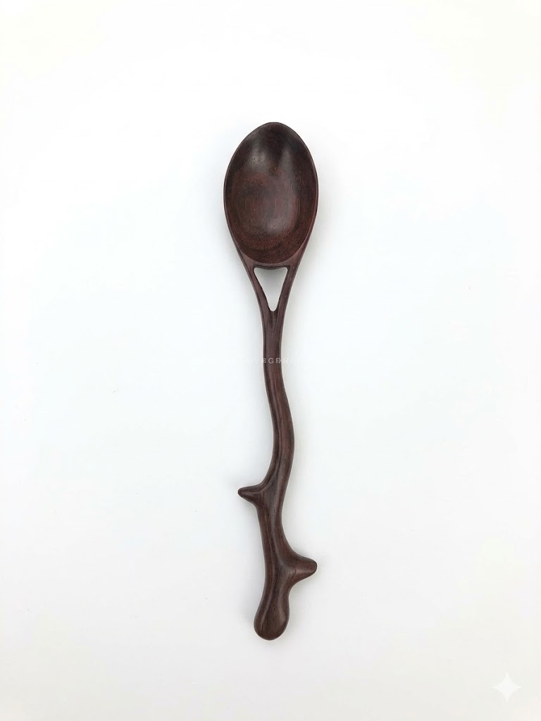 Branch Handle Wooden Spoon – Hand Carved Dark Wood