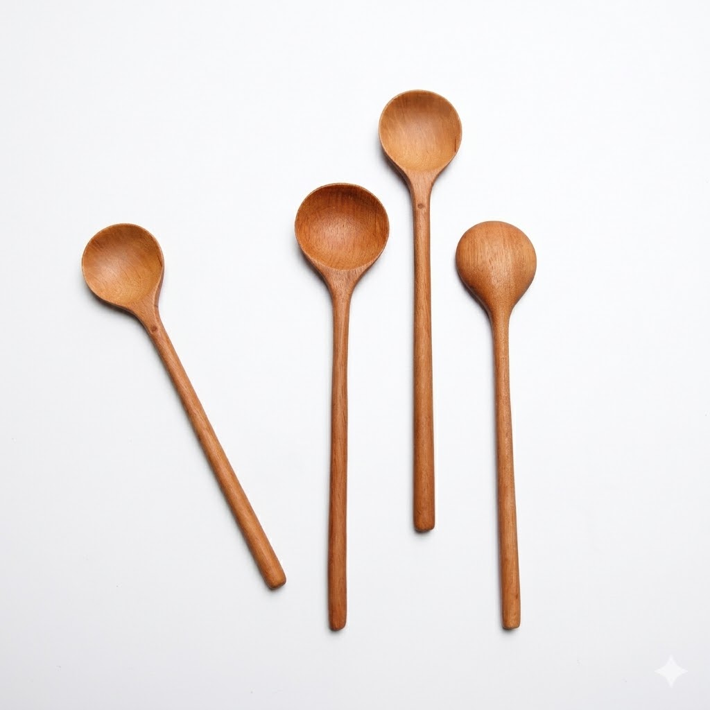 Mini Wooden Spoon Set (Set of 4) – Handcrafted Teak Wood