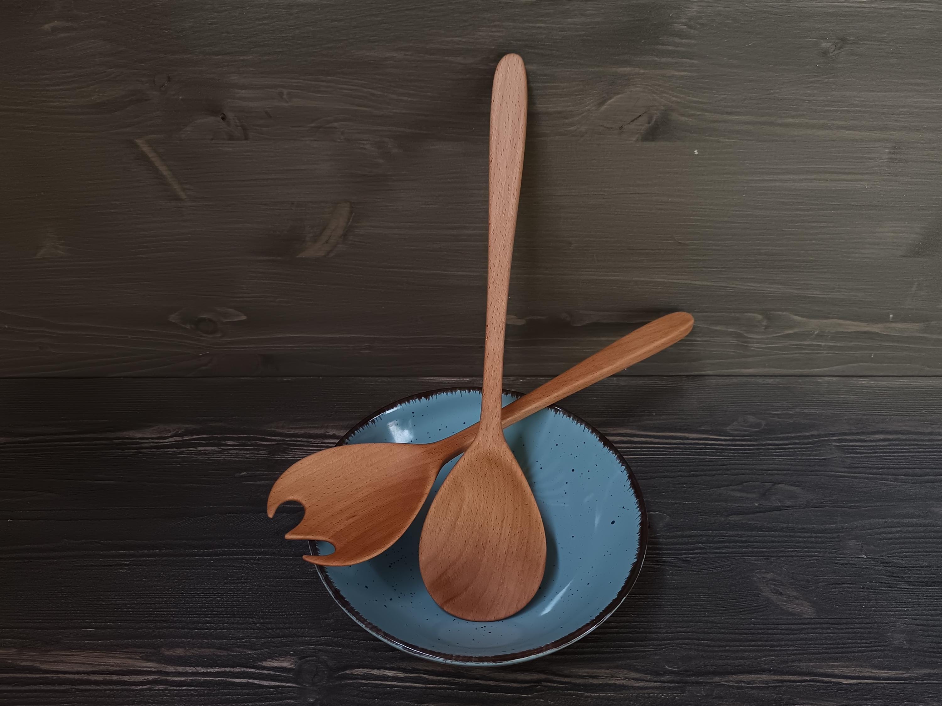 Beech Wood Salad Server Set – Handmade