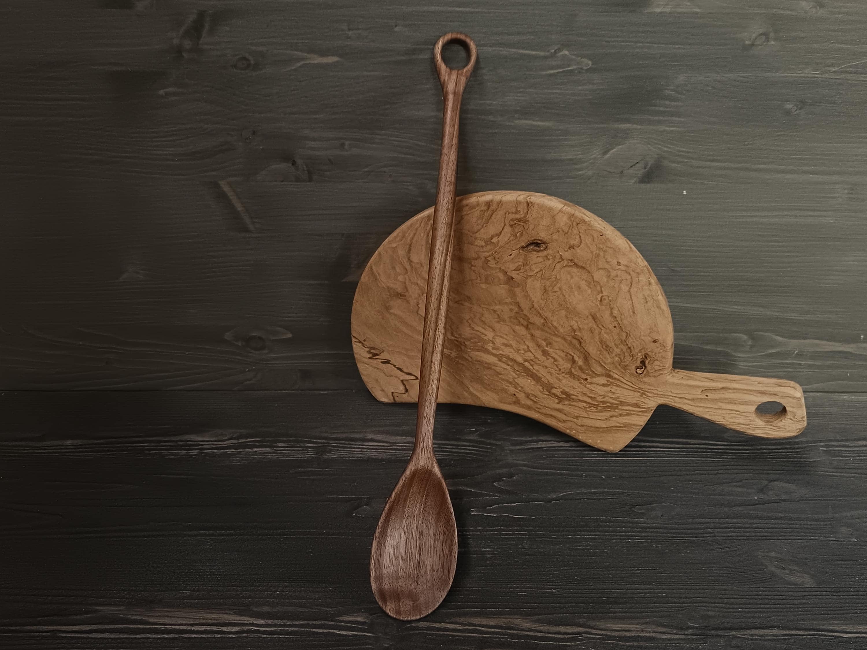 Rustic Long Wooden Spoon – Hand Carved Walnut Wood