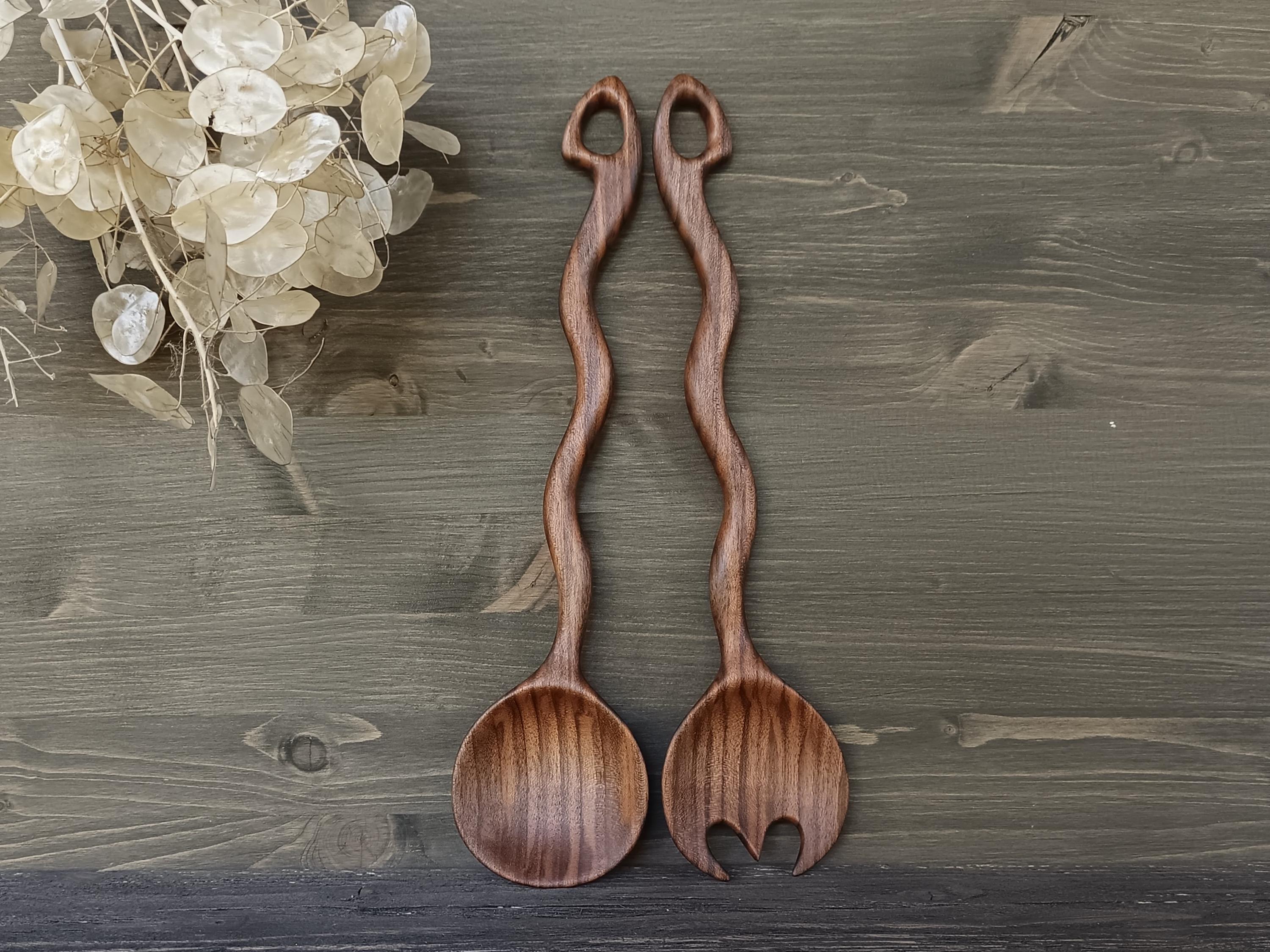 Walnut Salad & Pasta Server Set – Handcrafted