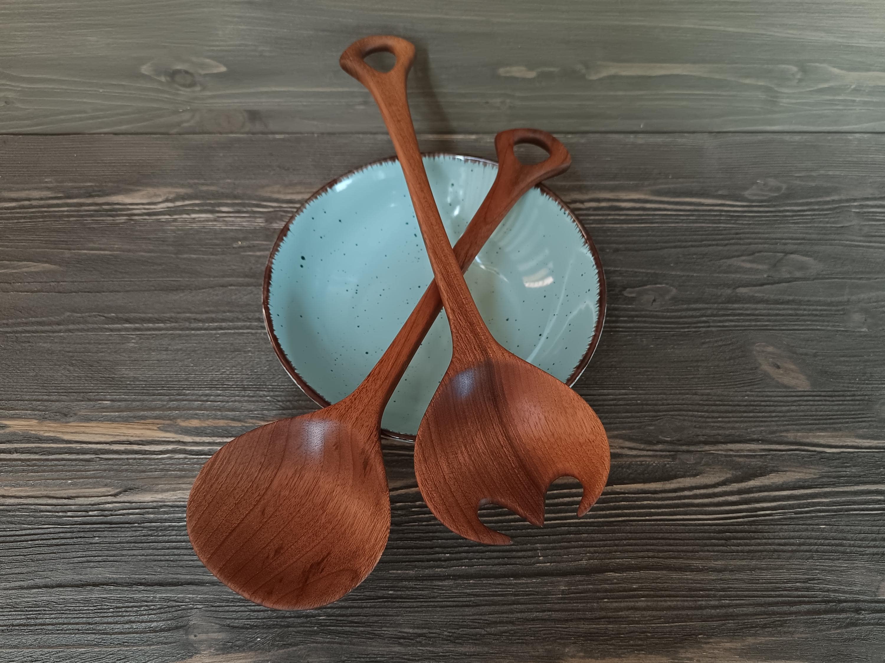Walnut Wood Salad Server Set – Handcrafted